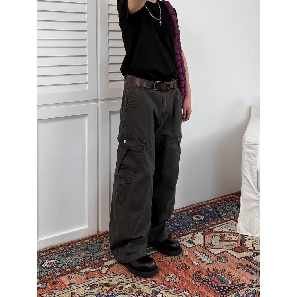 American street retro washed multi-pocket overalls men's and women's loose and drape wide-leg casual trousers tide