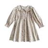 Spring Girls Floral Dress With Peter Pan Collar Hand Smocked Long Sleeve Princess Dress Elegant Children Clothing