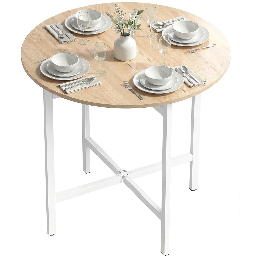 Foldable Dining Table 80 Cm Round Folding Table With Steel Frame Space For 2 4 Persons Natural Wood Look