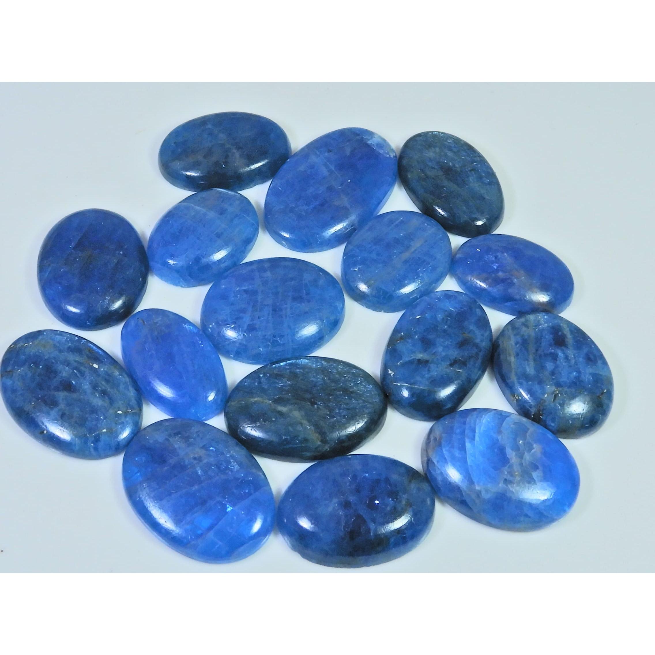 16Pcs Natural Blue Apatite Oval Shape Cabochon Loose Gemstone 384Cts. Lot C-2422
