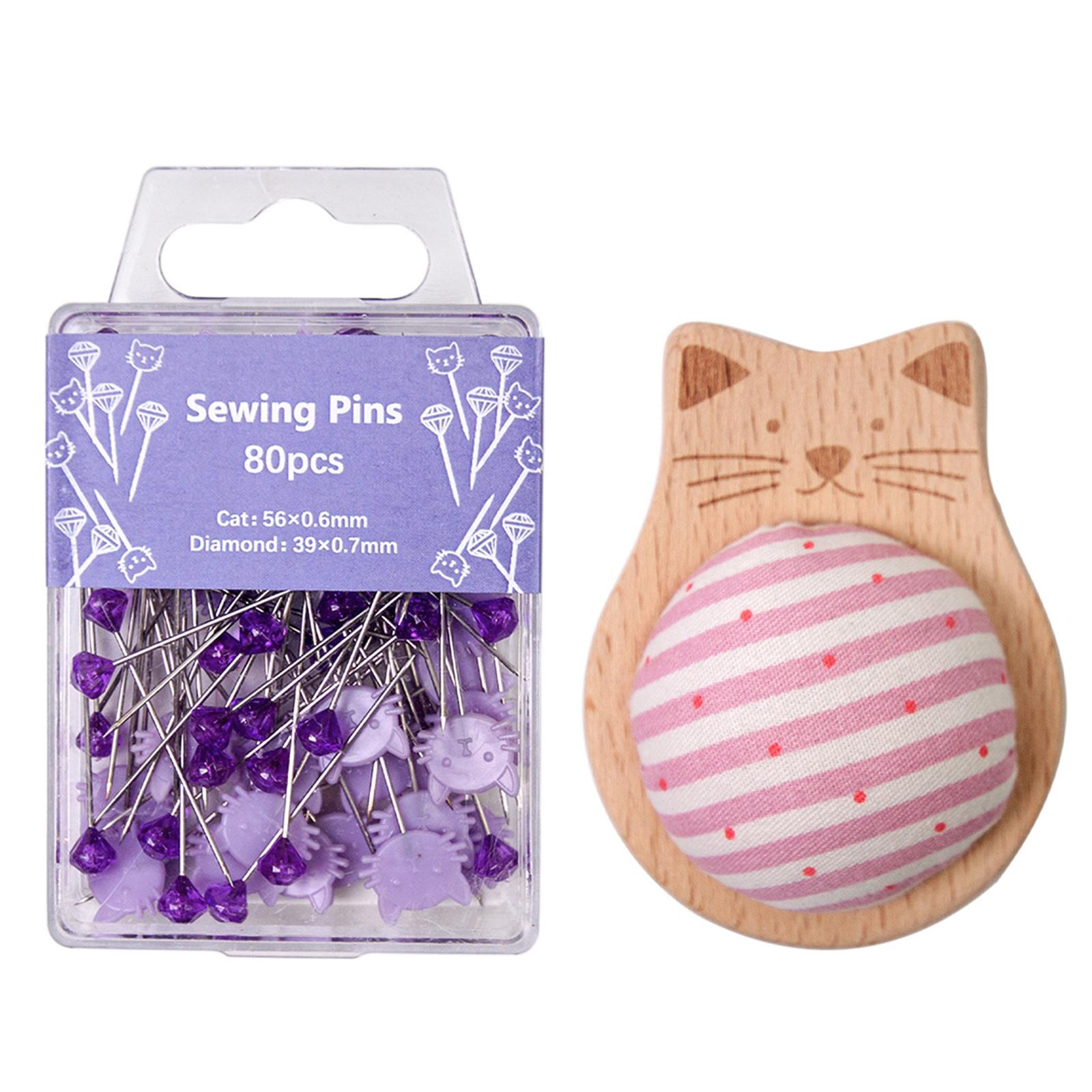

Wood Pin Cushion with 80 Sewing Pin for Sewing Dressmaking Needlework Wood Pin Holder and Long Straight Quilting Pin Set фіолетовий