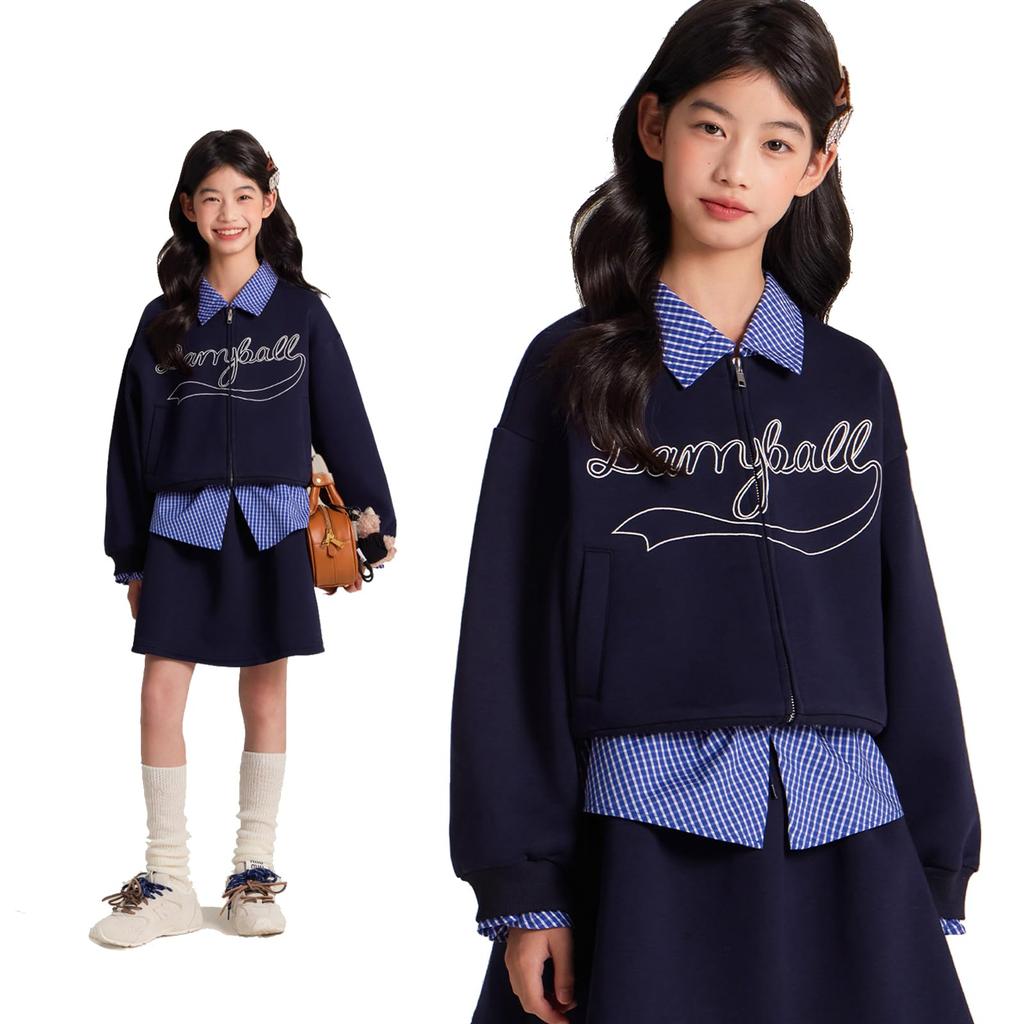 Barry Banny Baseball Long Sleeve Faux Layered Check Square Embroidered Cold Elementary Junior High Size 130 Kids' Jacket, Coat, Outerwear, Blouson,