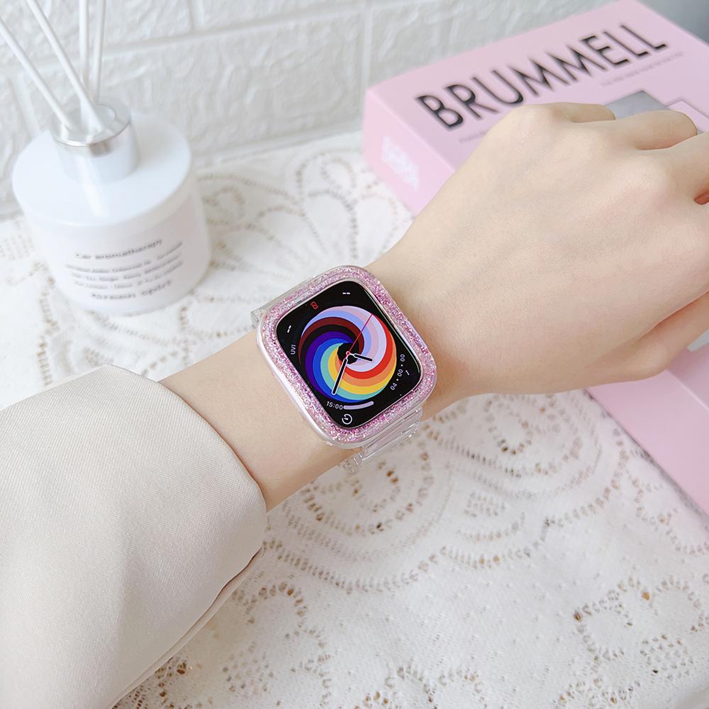 LGlitter Genomskinligt Fodral för Apple Watch Serie 8 7 5 6 SE Ultra Bling Stötfångare Skyddande Omslag för IWatch 41mm 45 49mm 44mm 40mm 42 38mm