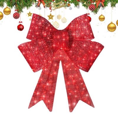 Weihnachtskranz Schleife 60cm Beleuchtet Rote Ornamente Türkranz Feiertagsgirlande für Winter Haus Veranda Weihnachtsdekoration