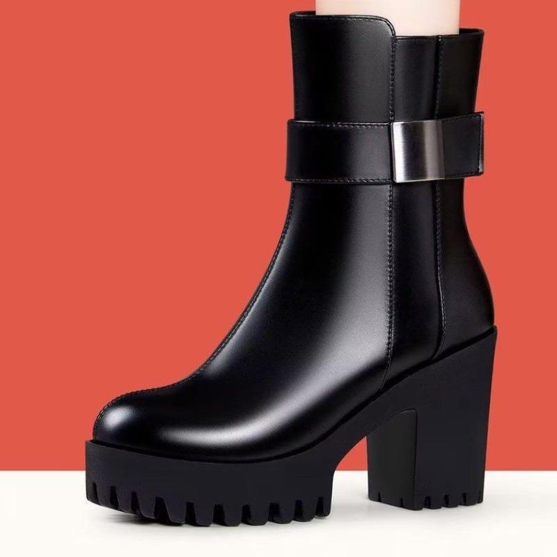 High-heeled Boot Women's New Autumn-winter Plush Heel Shoes, Versatile Shoes