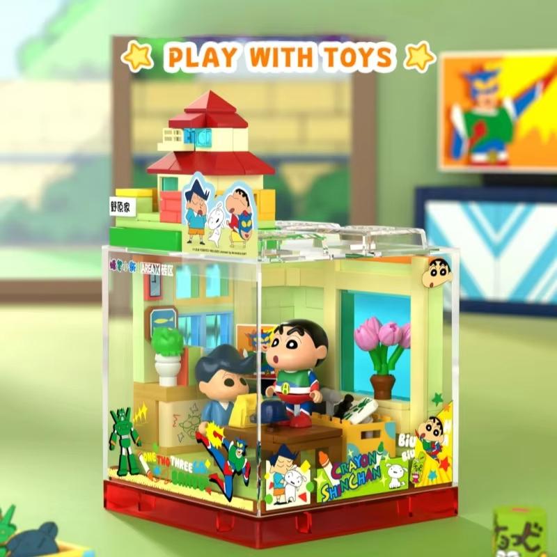 Non-Toxic Crayon Shin-Chan Building Block Toy House Playground Chorus Room Kindergarten Scene Assembly Model Bricks Toy Kids Toys Gifts
