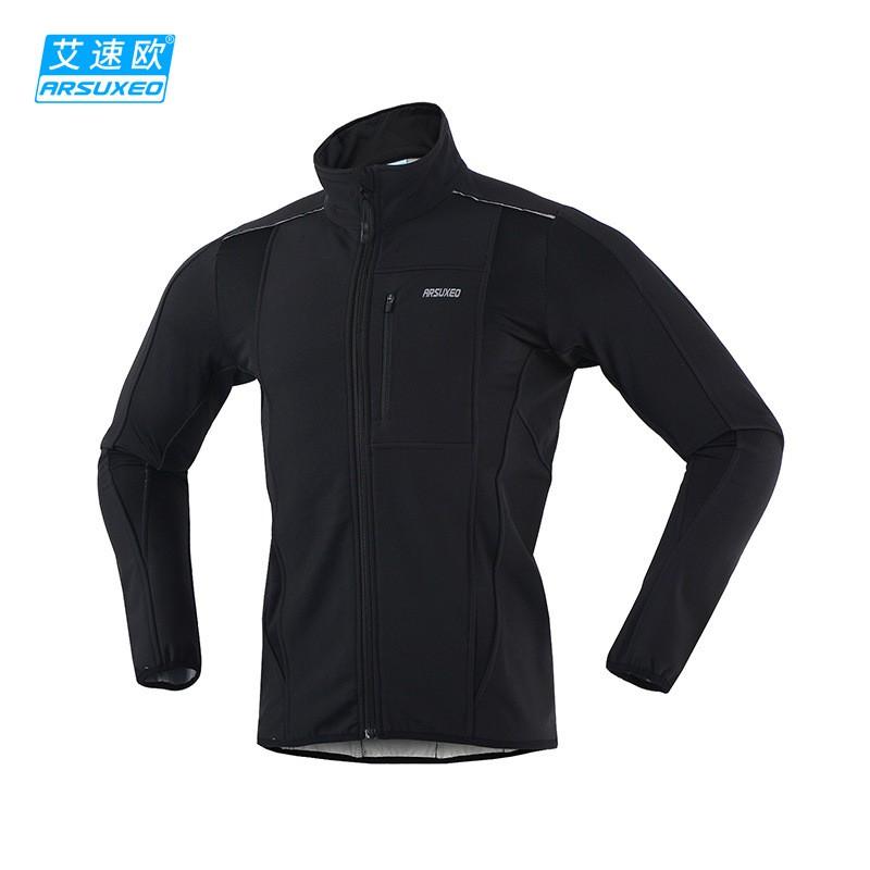ARSUXEO Veste de cyclisme d'hiver coupe-vent doublée polaire 3 couches pour homme Vêtement d'extérieur chaud pour le sport en extérieur