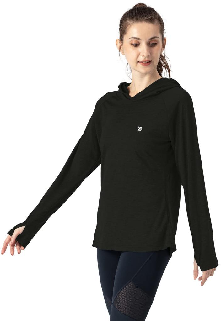 [YSENTO] Women's Sportswear, Long Sleeve T-Shirt, Finger Holes, UPF50+ Golf, Tennis Wear, Mountain Climbing, Sports T-Shirt, Training Wear, Hooded,