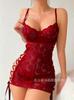 Sexy Lingerie Sexy Pure Lace Steel Ring Gathers Hot Onesie Women's Lace-up Temptation Waist Pajamas