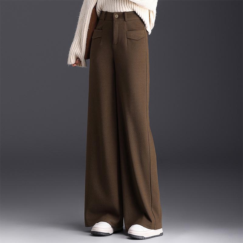 Women's Drapey Loose Suit Pants - Autumn/Winter 2025, Plus Velvet Woolen, High-End Feel, Wide Leg, Straight, Long, Casual Style.