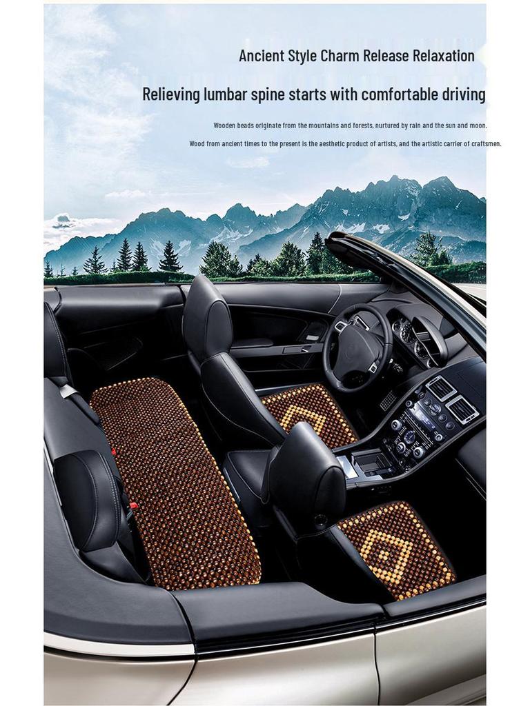 Wooden Bead Three-Piece Car Seat Cushion Set: Single Seat Cushion, Square Cushion for Home and Office