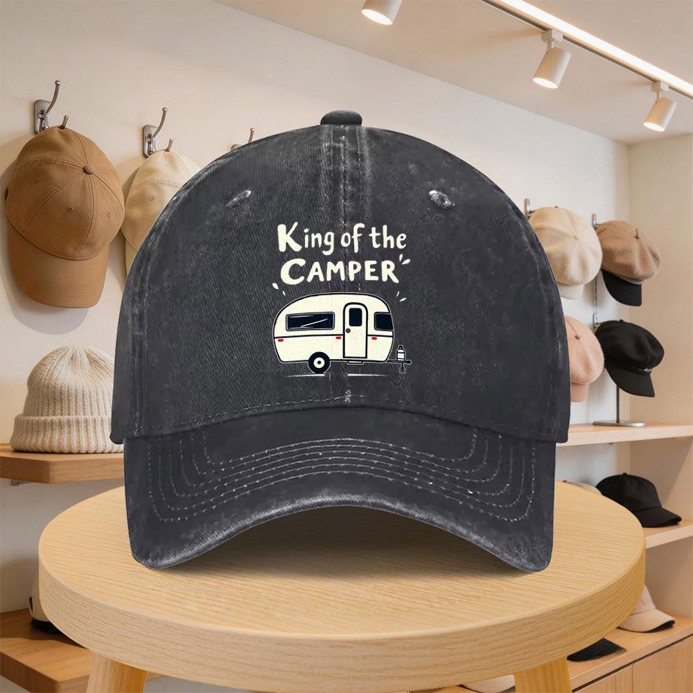 Mens Baseball Cap KingoftheCamper Camping Trailer Fashionable Casual Hat Adjustable for Spring and Autumn Outings Travel