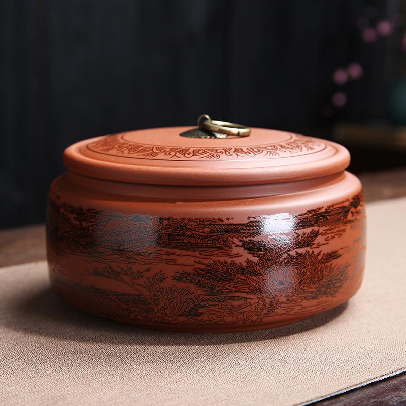 Ceramic Storage Jar Large Size Sealed Tea Container Purple Clay Tea Tank   White Tea Cake Pu'er Storage Jar Household Organizer