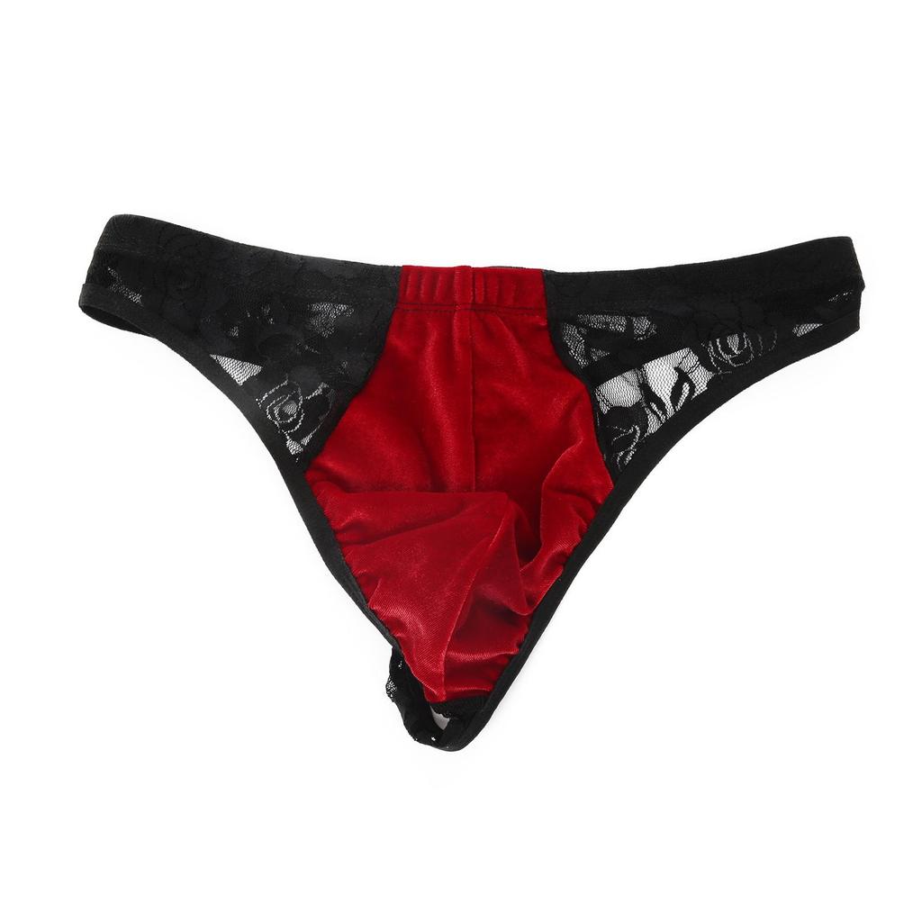 Slip sexy in pizzo di Natale da uomo: Stile Europeo & Americano, Vita Bassa, Design Patchwork Vuoto
