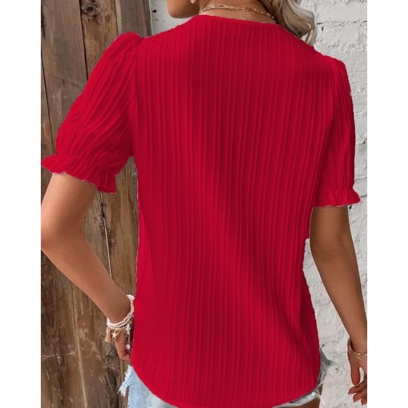 2023 Summer Women's European and American Fashion Hollow Short-Sleeve Shirt