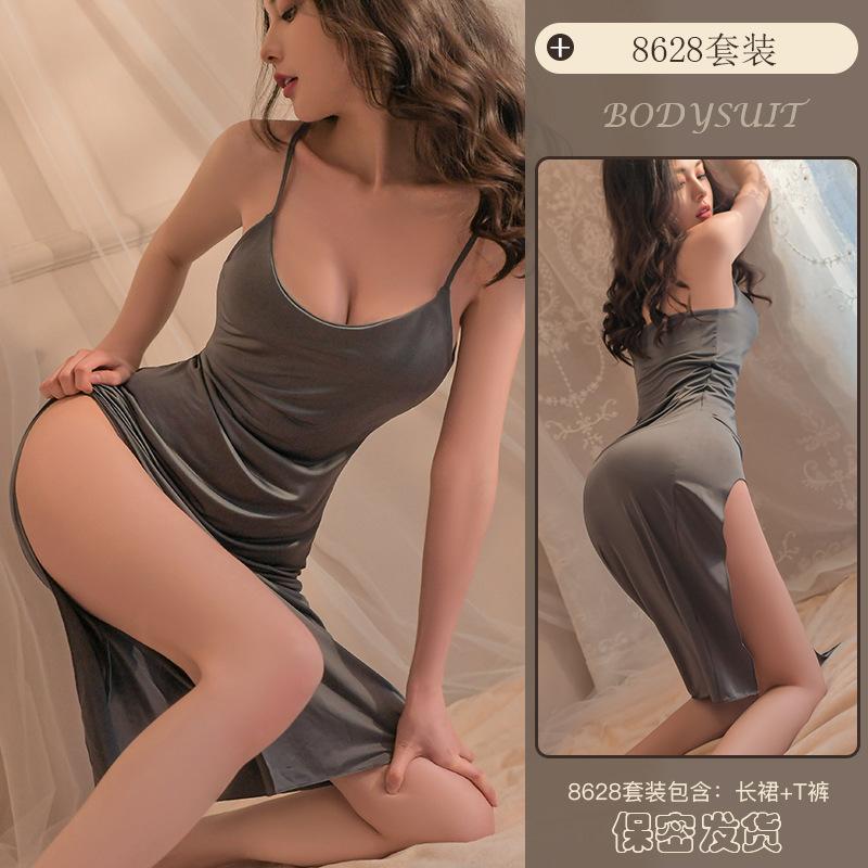 Erotic Underwear, Sexy halter Long Dress, Hot Nightclub Uniform, Role-playing pajamas manufacturer Wholesale 8628
