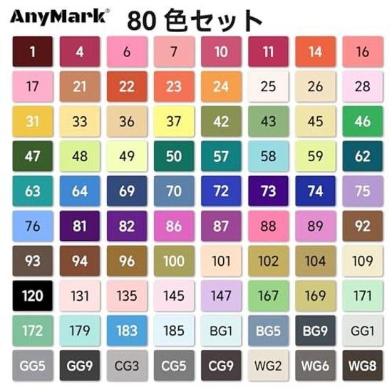 AnyMark Illustration Markers 80 Colors Alcohol Dual Tip Professional Art Supplies Set Adult Coloring Manga Sketching