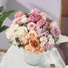 Yousheng Artificial Rose Bouquet Realistic Fake Silk Flower with Green Leaves Home Wedding Party Table Centerpiece Indoor Outdoor Faux Bloom