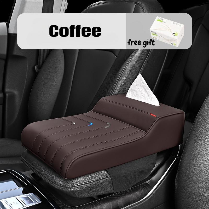 Car Armrest Box Height Increase Pad with Tissue Dispenser Car Armrest Leather Non-slip Memory Foam Pillow Protective Cover