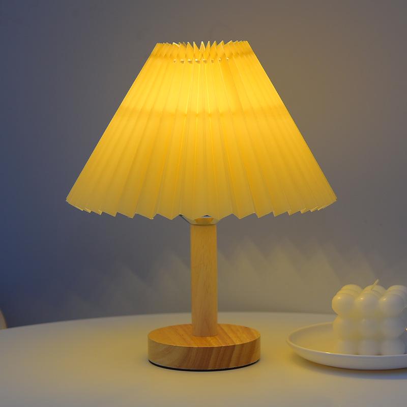 Retro Pleated Nordic Desk Lamp - Umbrella-Shaped Night Light for Dorms & Bedrooms