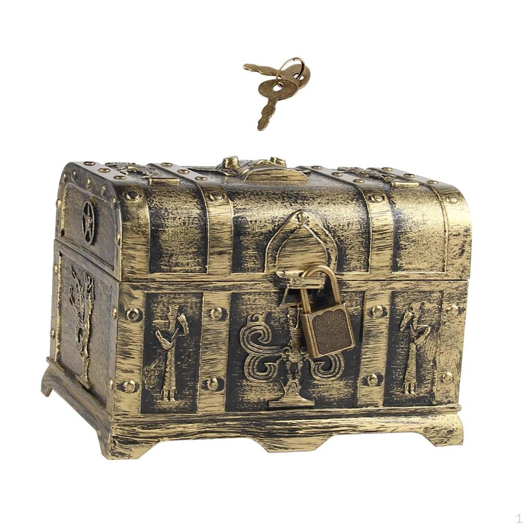 Antique Pirate Chest with Lock for Storing Trinkets and Bills