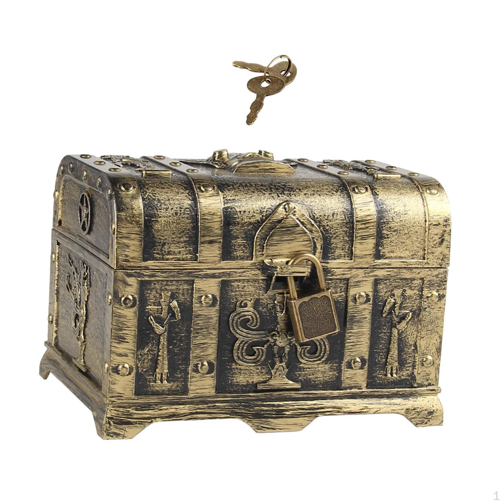 Антикварный пиратский сундук с замком для хранения безделушек и счетов 14cmx10cmx9.5cm_Bronze