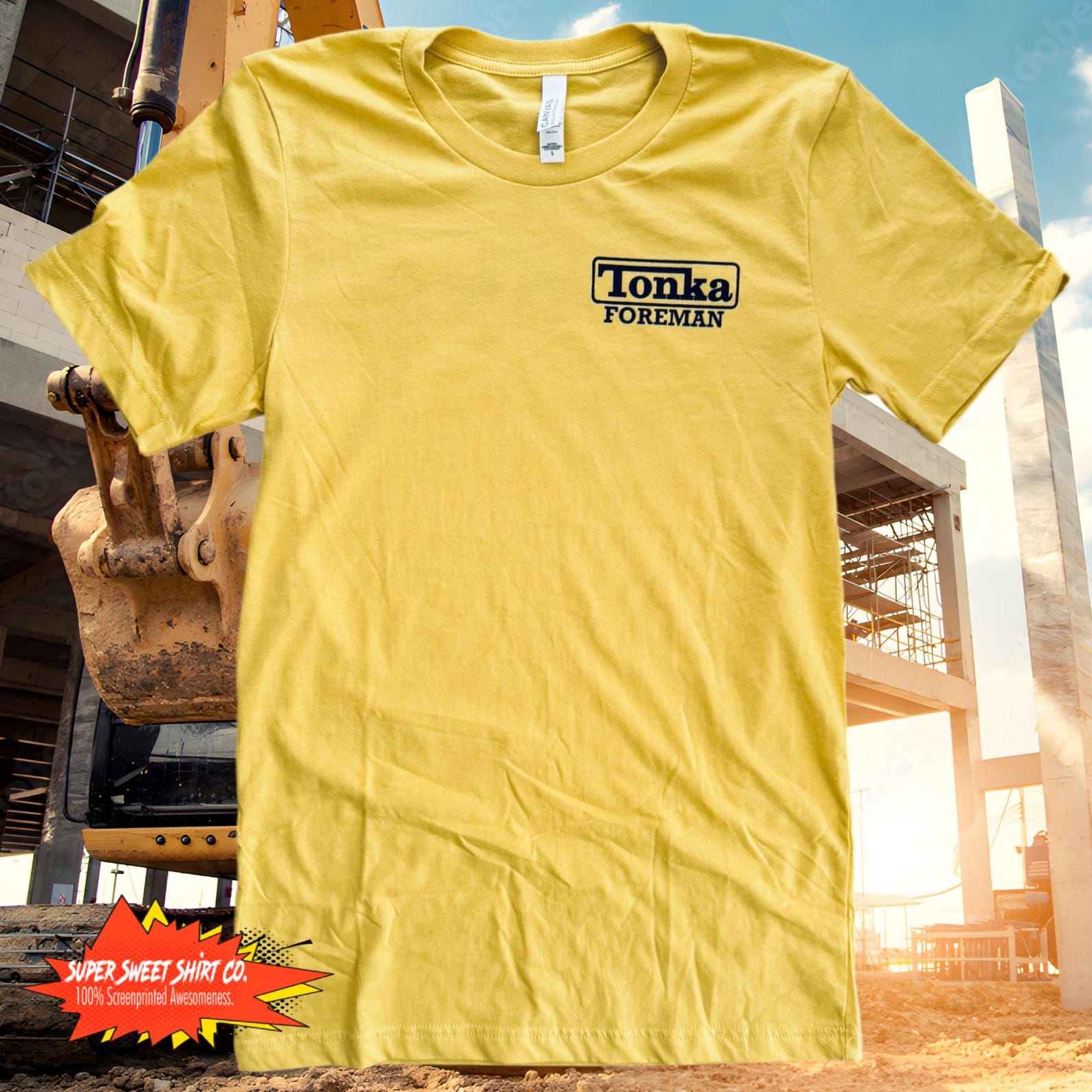 Tonka Foreman Shirt for Men or Women - Vintage Construction Crew T-Shirt - Retro Toy Truck Nostalgia Tee - Heavy Equipment Operator Gift L