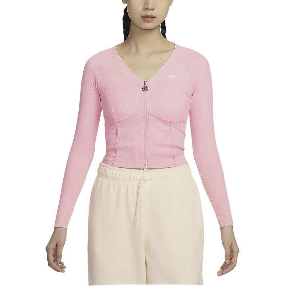 Nike Valentinstag Serie Sportbekleidung Logo V-Ausschnitt Training Freizeit Langarm T-Shirt SS24 Damen Oberteile Soft-Pink HF1133-631