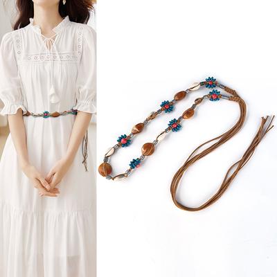 Korean Style Decorative Women's Casual Waist Chain Fashionable Versatile Wax Rope Braided Belt Bohemian Women's Flower Waist Decoration