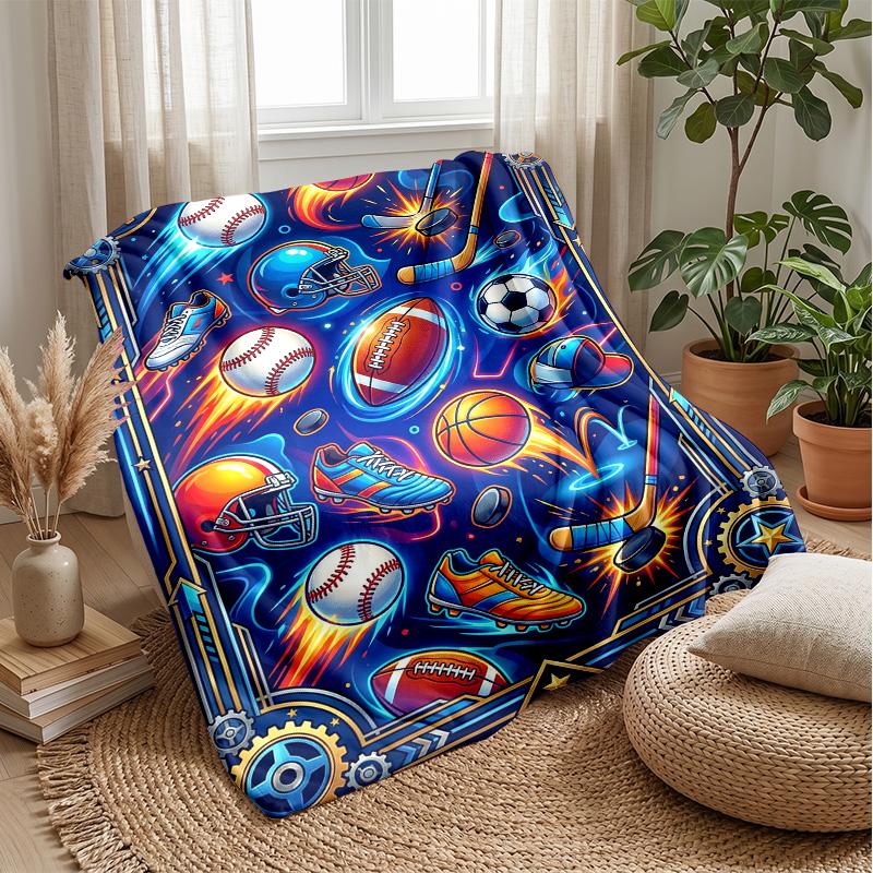 Sports Equipment Pattern Theme Blanket Lightweight Warm Flannel Blanket Decorative Throw Blanket for Home Decoration