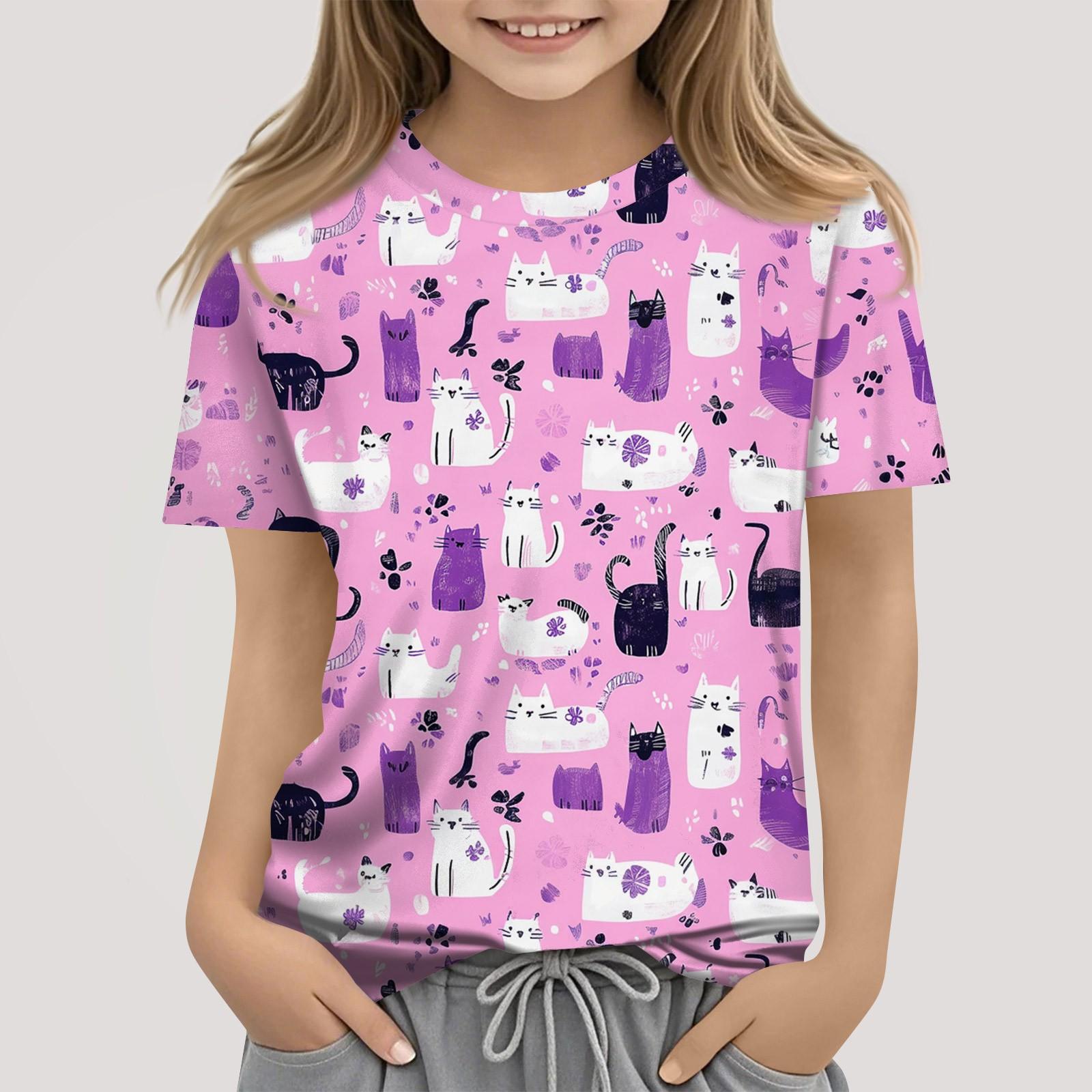 

Children s Fashion Casual Short Sleeve Animal Floral Print Round Neck T-Shirt Top 140 розовый