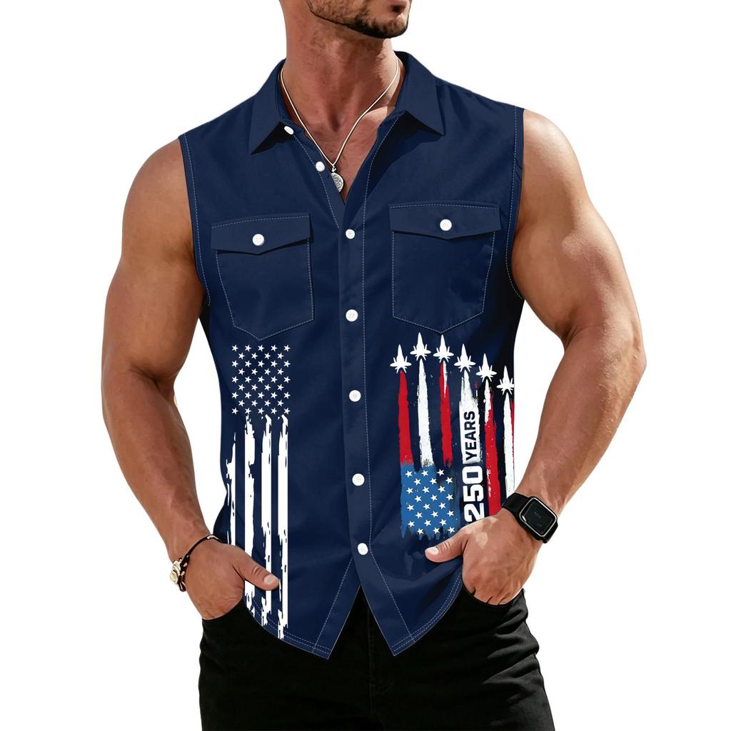 Chemise sans manches légère à revers et boutons pour homme, idéale pour le travail.