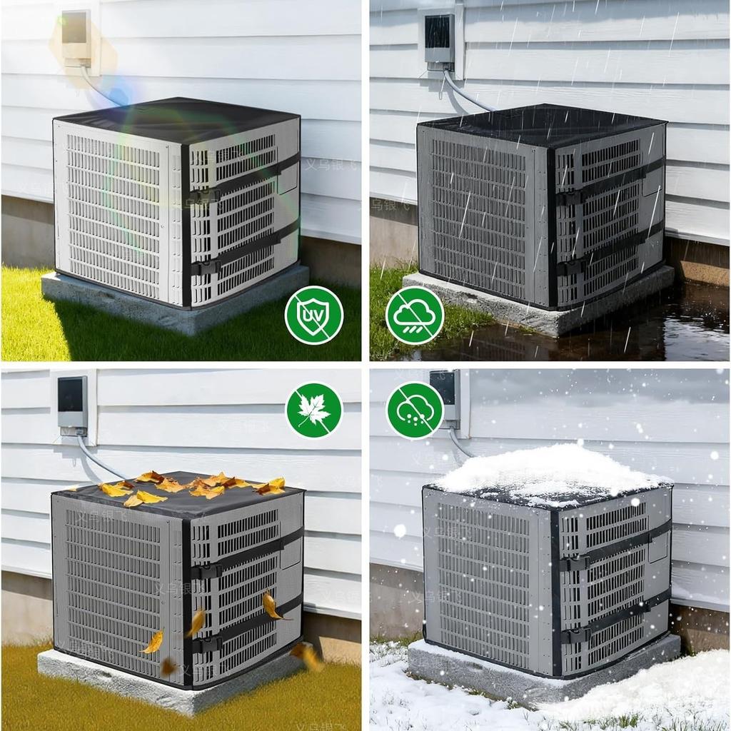 Outdoor Air Conditioner Cover PVC Mesh Leaf Guard Breathable Waterproof 2-in-1 Black for Outside Unit