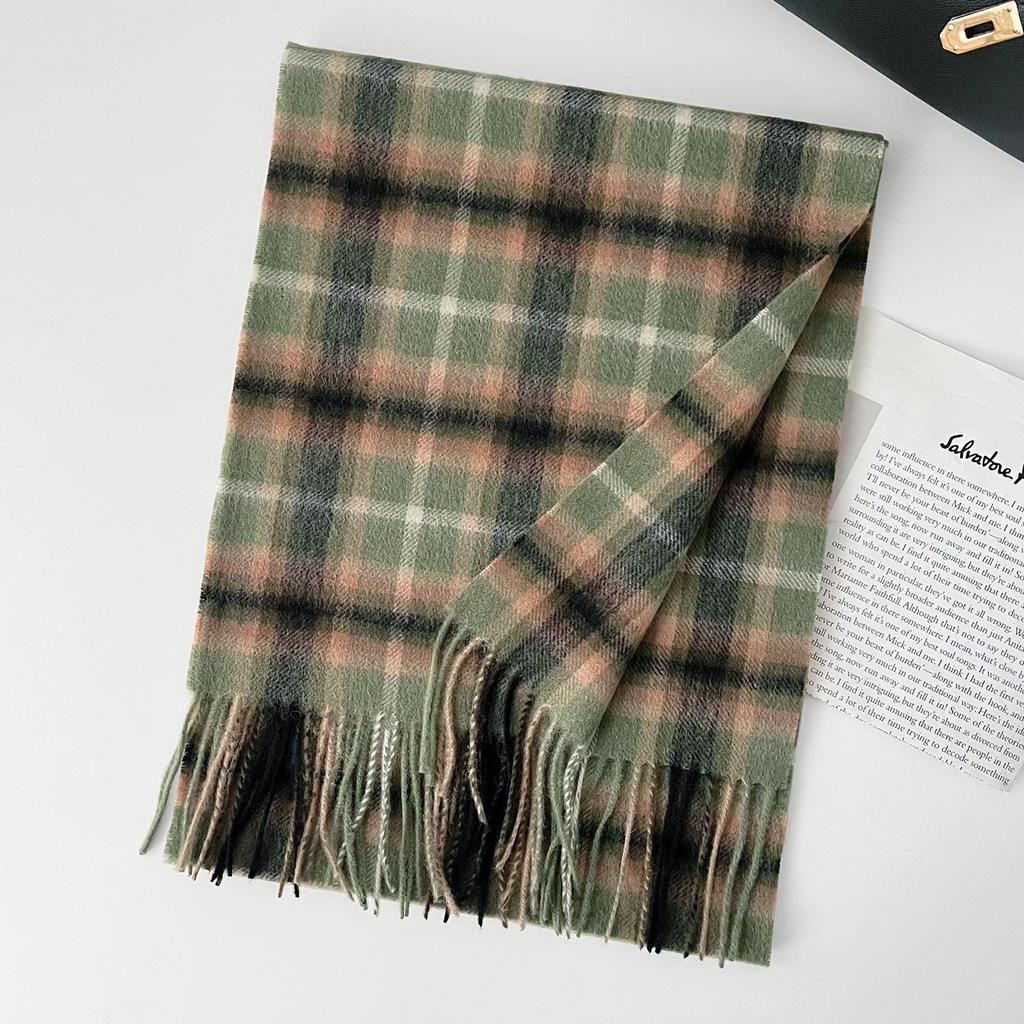100% Wool Scarf For Women Men British Style Tartan Plaid Cashmere Scarves With Tassel Female Winter Warm Neck Scarf Shawl