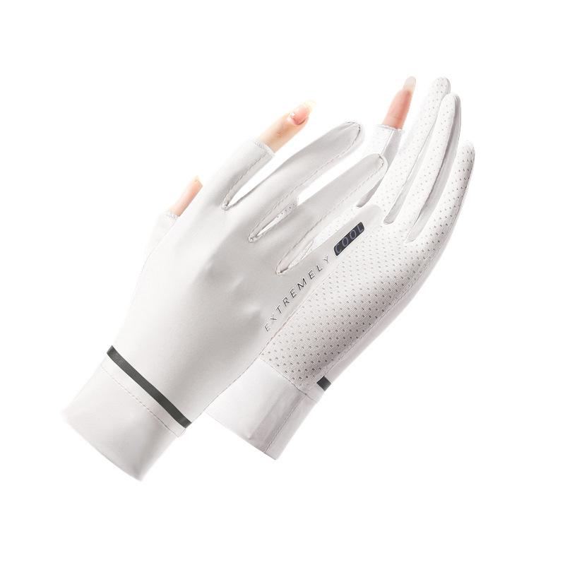 Spring and Summer Sun Protection Gloves Women's Two-finger UV Protection Thin Ice Silk Cool Outdoor Cycling Full Finger Touch Screen Gloves
