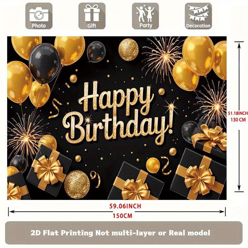 Party Backdrop Black Elegant Flat Golden Serves Photos Celebration Photo Booth Birthday Party Decor