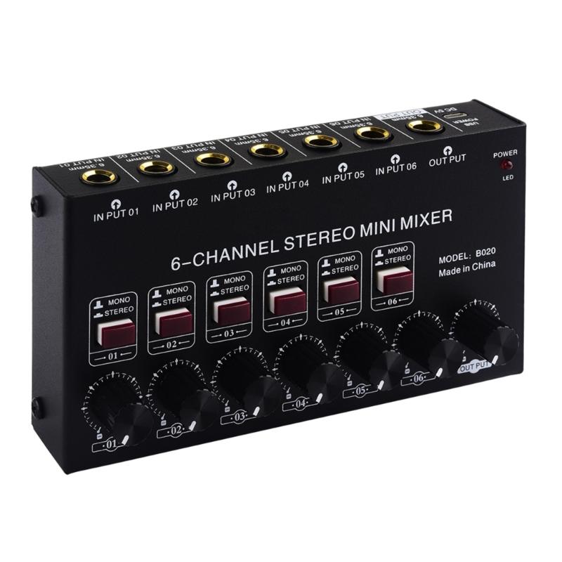 Stereo 6 Channel Mixer Sound Mixer 6 Stereo Distributor Volumes Control Mixing for Electric Guitar Keyboards Drum