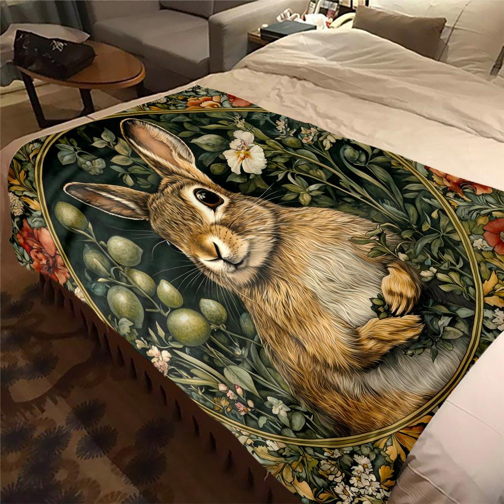 1pc Medieval William Morris Rabbit Design blanket, al season lightweigh Poster blanket home office outdoor nap multifunc Poster blanketional blanket