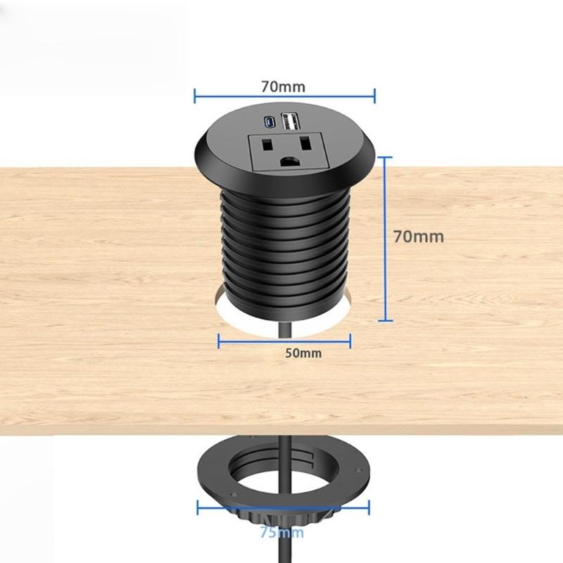 Hiddens Embedded Round Socket Power Outlet 18W USB A and Type C Charging Port 50mm Cutout Safe for Home Office Use
