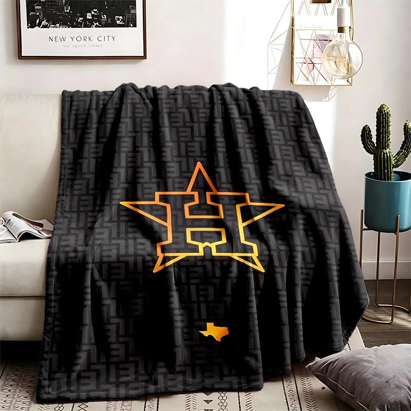 Houston Astros Theme Personalized Outdoor Flannel Blankets Soft And Suitable For All Seasons Perfect For Sofas Beds And Camping