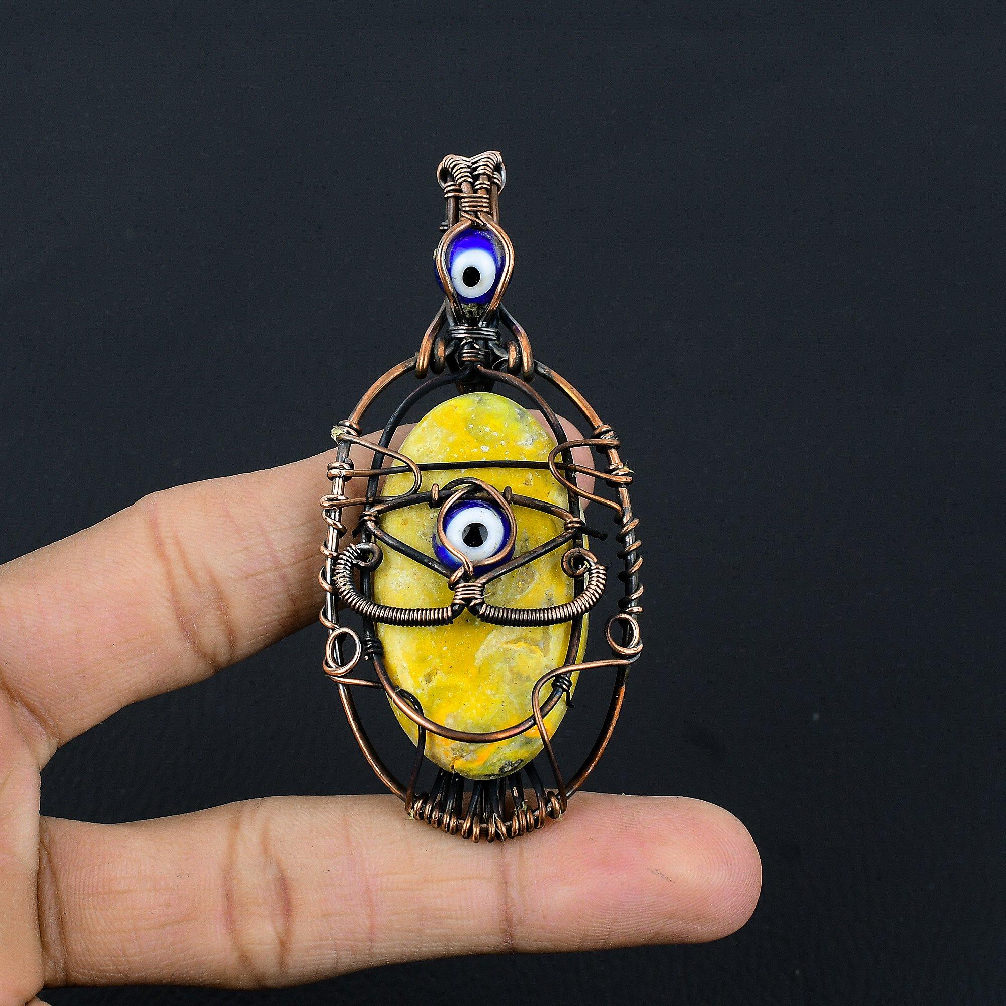 

Кулон из яшмы шмеля и синего глаза от сглаза, ювелирное изделие из драгоценного камня, обернутое медной проволокой 999 пробы, кулон ручной работы, на День матери 2.55 Inches