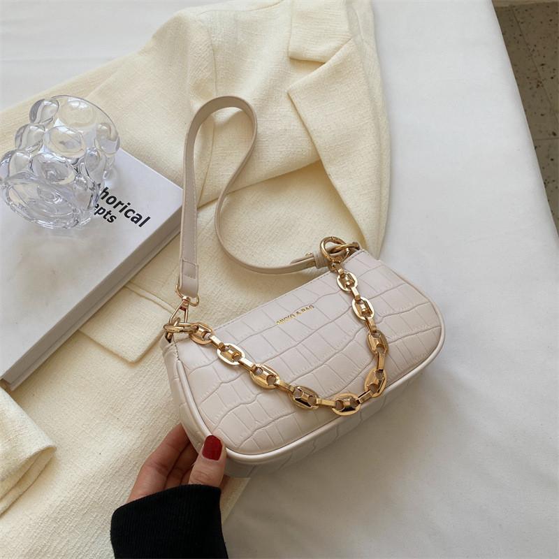 Stylish Texture Small Bag Women Summer 2023 New Small Chain Crossbody Bag Street Fashion Pu Material Stone White