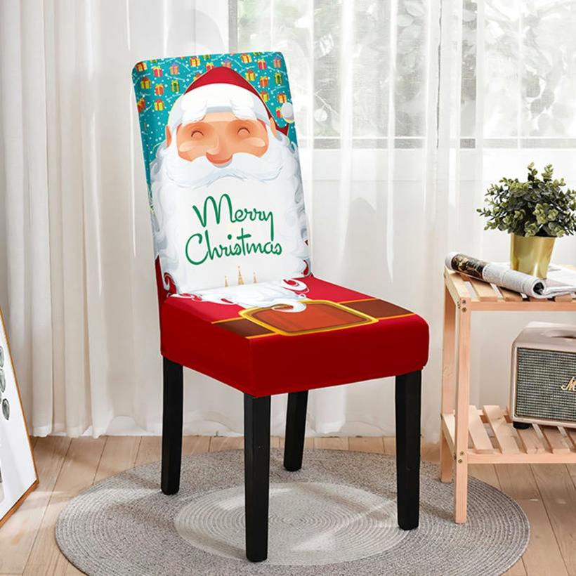 Non Slip Christmas Dining Room Chair Covers Stretchy Washable Xmas Printed Chair Slipcover Protector for Holiday Party Decor