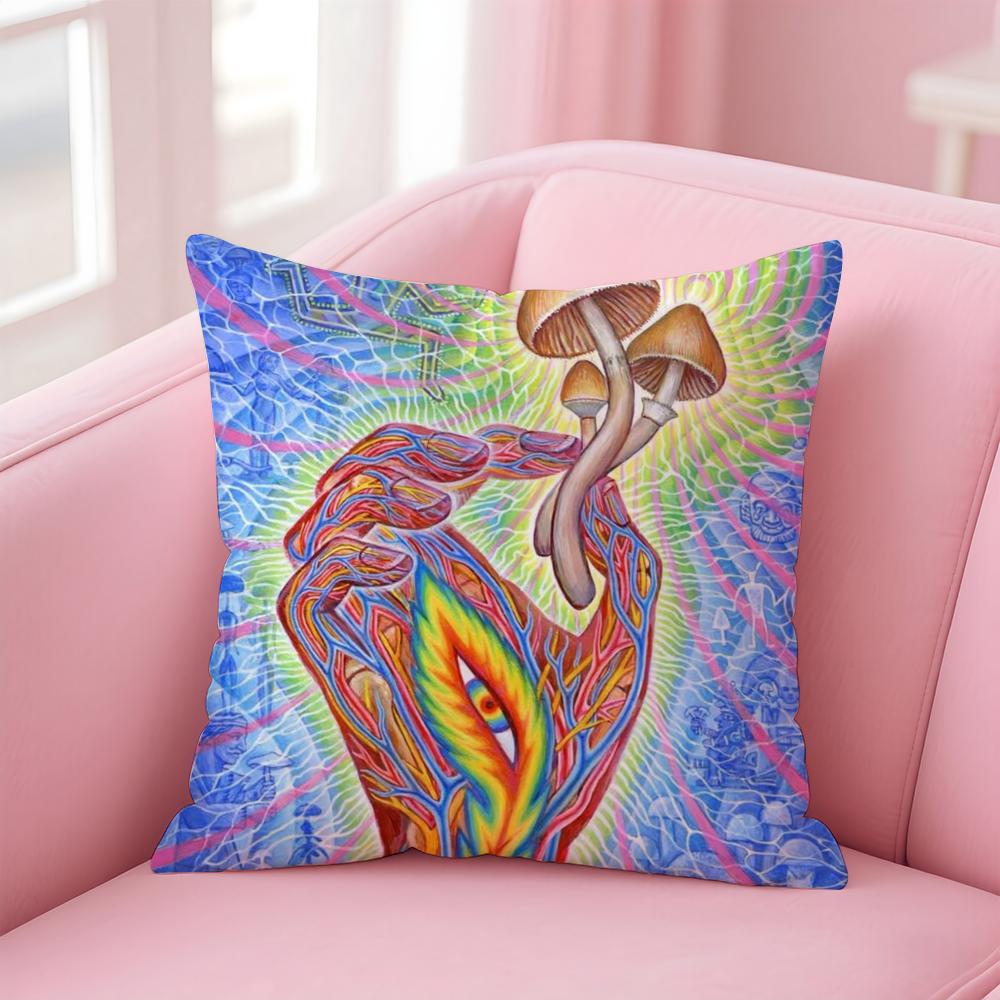 A-Alex GreyS Trippy Psychedelic Cushion Cover Comfortable Reversible Pillow Cover Ideal for Car Sofa Bedroom & Beyond