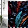 Colorful Feather Shower Curtain On Black Background, Bathroom Decorative Shower Curtain, Waterproof Shower Curtain with Hooks