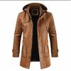 Winter Men's Thick Fleece Leather Jacket Coat Long Outwear Fashion Warm Casual Vintage Clothing for Men Steampunk Biker Jaqueta