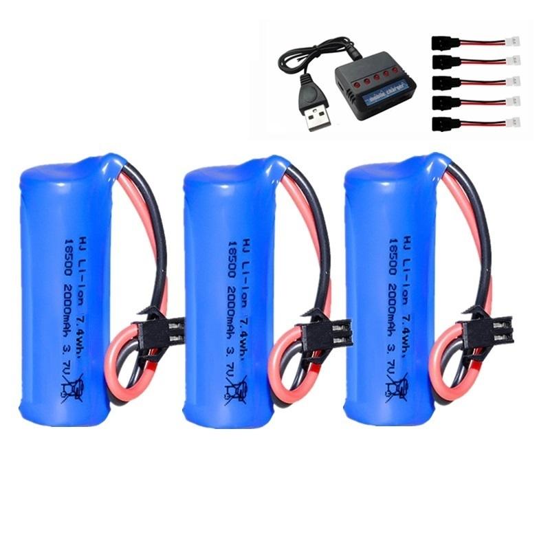 High Capacity 3.7V 18500 2000mAh RC Cars Rechargeable Lithium Ion Battery Cylindrical with SM JST Plug With Charger