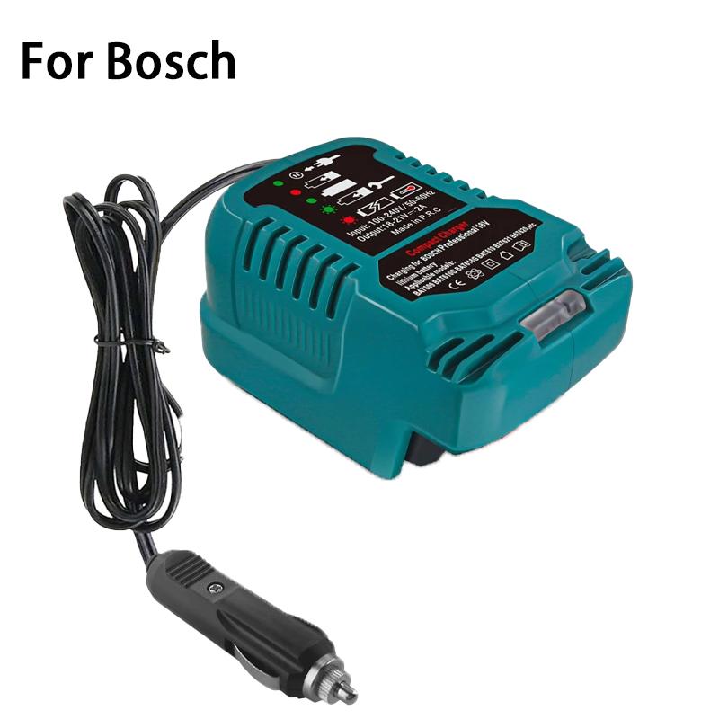 Bilbatterilader For Bosch 18V Li-ion Batterilader Kompakte Ladere med LED-indikator Sigarettennerplugg Kjøretøy
