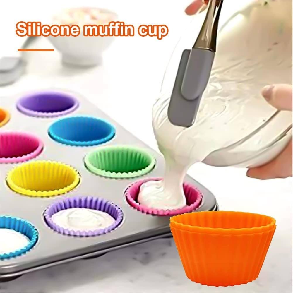 6/12pcs Silicone Cupcake Liners Reusable Baking Cups Nonstick Easy Clean Pastry Muffin Molds 4 Shapes Round, Stars, Heart, Flowe