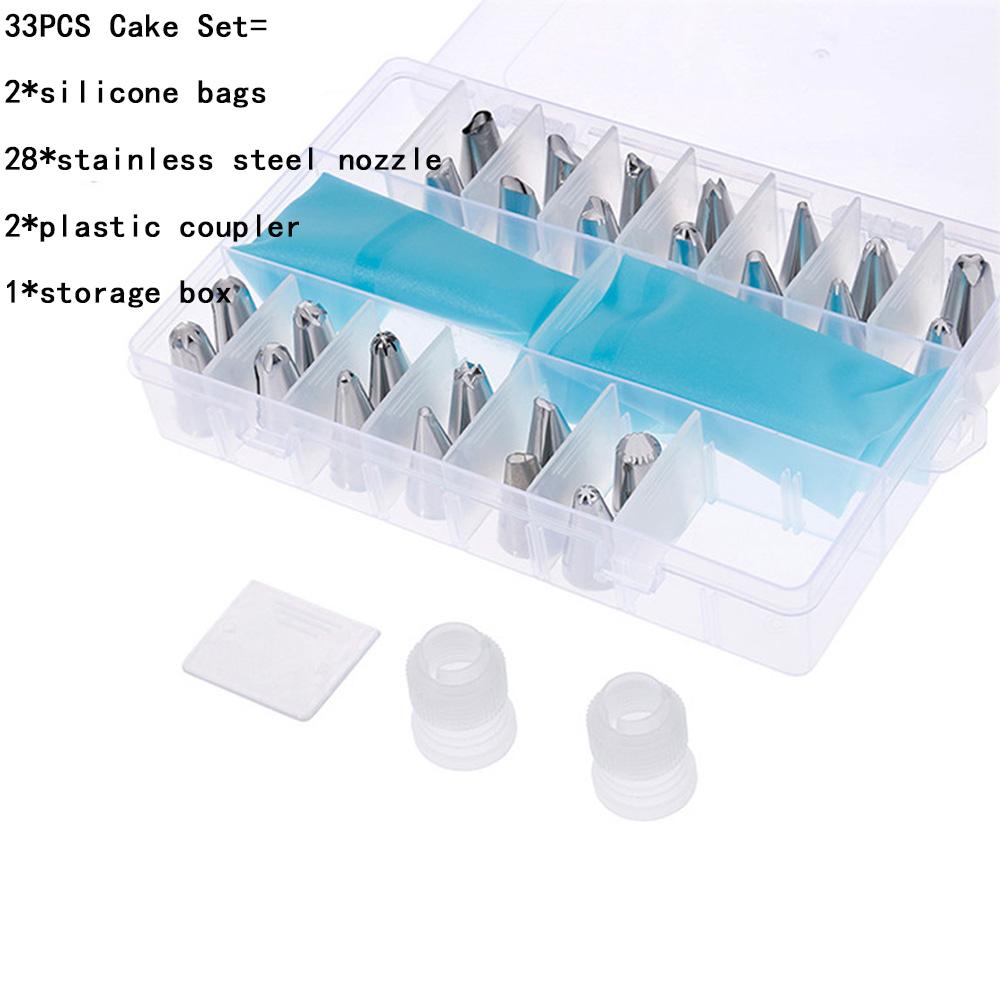 14/26/33pcs Silicone Kitchen Accessories Icing Piping Cream Pastry Bag With Stainless Steel Nozzle Diy Cake Decorating Tips Set